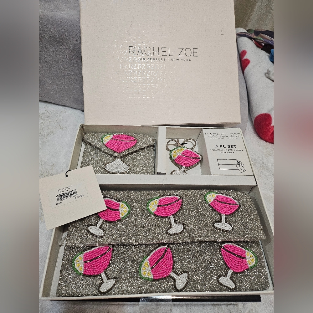 Rachel Zoe Silver and Pink Clutch Set